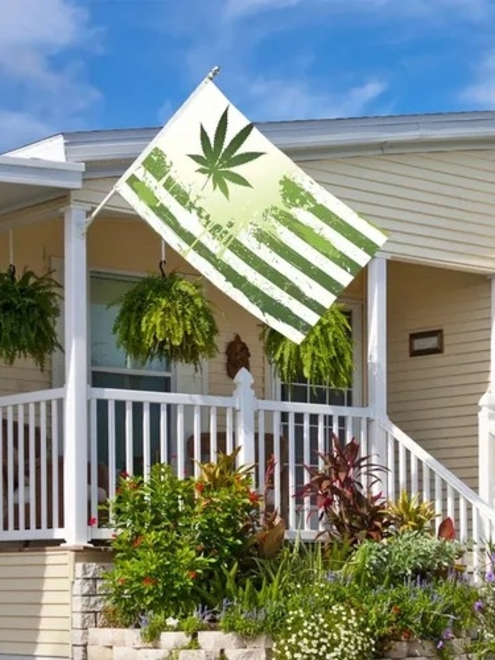 Green Cannabis Leaf Decorative Porch Flag - Unbranded